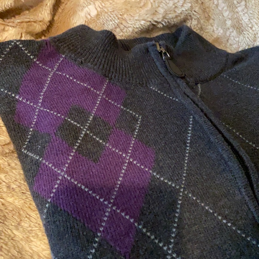 ~Walter Hagen~ 1/4-Zip Charcoal Gray Argyle Golf Sweater